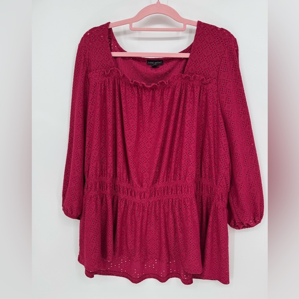 Lane Bryant Women's Eyelet Blouse in Deep Pink Valentines Day Plus Size 22/24